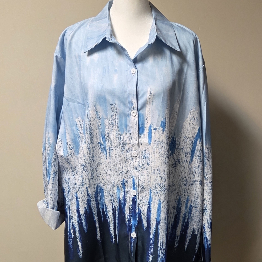 NEW, Blue and White Button-Up Shirt